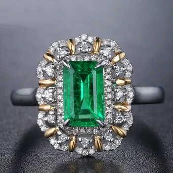 Firkantet Grøn Smaragd-ædelsten diamant Ringe til kvinder 18k hvide guld, sølv farve argent bague luksus smykker bijoux gaver