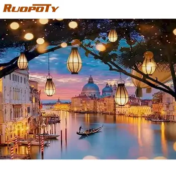 RUOPOTY Ramme Night Scene Diy-Maleri Af Numre Venedig Landskab, Farvelægning Af Tal Diy Gave Til Hjemmet Decors akrylmaling