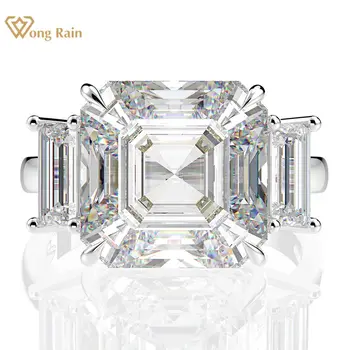 Wong Regn 925 Sterling Sølv Asscher Cut Skabt Moissanite Ædelsten Bryllup Engagement Diamanter Ring Fine Smykker Engros