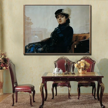 Russisk Kunstner Ivan Kramskoy DEN UKENDTE PIGE Lærred Maleri Plakat og Print Væg Kunst Billeder til stuen Home Decor