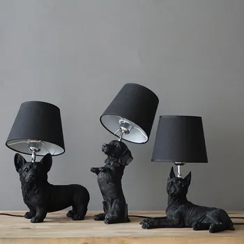 Moderne bed side lampe Med Lampeskærm Harpiks Hund Dyr bordlampe Sort Hvid Farve Børn Soveværelse nordiske bordlampe inventar