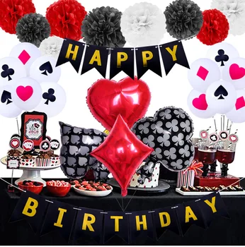 23pcs Casino Tema Part Dekoration tillykke med Fødselsdagen Poker Latex Balloner Magic Show Party Dekorationer Papir Blomster Forsyninger Hjem