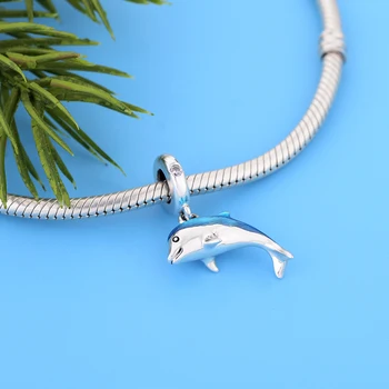 925 Sterling Sølv Flimrende Dolphin Dingle Charms Perler Passer Oprindelige Slange Armbånd DIY Smykker Kvinder Gave berloque