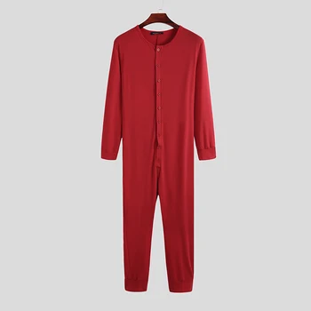 Mode Mænd, Pyjamas Buksedragt Homewear ensfarvet langærmet Komfortable Knappen Fritid Nattøj Mænd Rompers Nattøj S-5XL