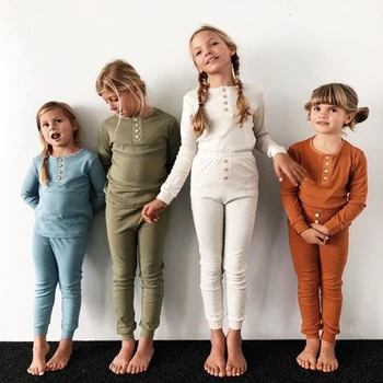 Børn er Drenge Pyjamas' langærmet ensfarvet Stribe Elastiske Hjem, Tøj Piger' Undertøj Sæt