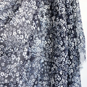 100cm*125cm Naturlig Silke Crepe Chiffon Stof Til Kjole Skjorte Etniske Dyb Blå Blomster