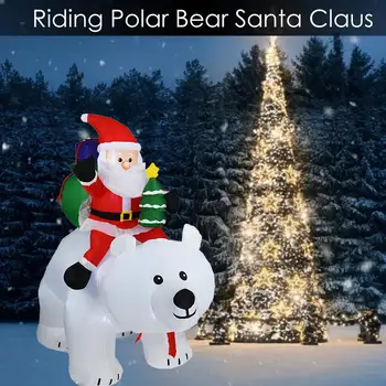 2M LED isbjørn Oppustelig Santa Claus Growwing Riding isbjørn Ryster Hovedet Oppustelig Dukke Udendørs Haven Jul Indretning
