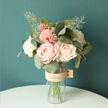 1 bundt Bolden Chrysanthemum pæon buket kunstige blomster hjem indretning bryllup udsmykning diy Blomster arrangement Indendørs Håndværk