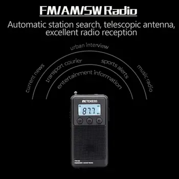 Retekess TR103 Bærbare Lomme Mini-Radio FM / MW / Kortbølge Radio Digital Tuning 9/10Khz MP3-Afspiller med Genopladelige batterier