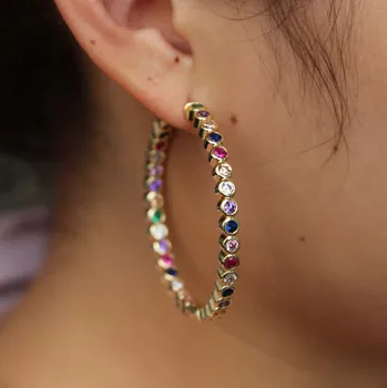 50mm store hoop øreringe guld farve Micro cubic zirconia runde bezel band mode Huggie hoop øreringe til kvinder med foråret clasp