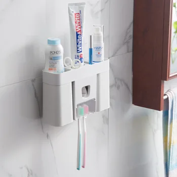 Praktisk Magnetisk tandbørsteholder Spare Plads Opbevaring støvtæt Badeværelse Tilbehør Automatisk Holdbar Tandpasta Dispenser