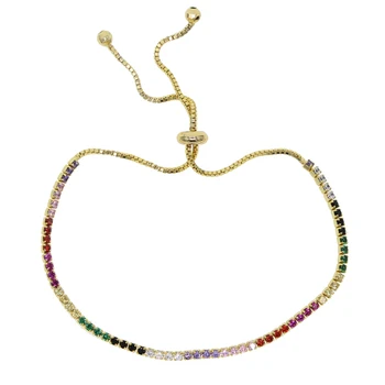 Rainbow cz armbånd til kvinder justere størrelsen sølv farve, sommer, strand og varmt smykker flerfarvet armbånd til bryllup