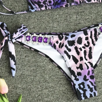2019 Krystal Diamant Badedragt Badedragt Brasilianske Biquini Sexet Bandage Bikini Sæt Leopard Print Badetøj Badetøj Til Kvinder
