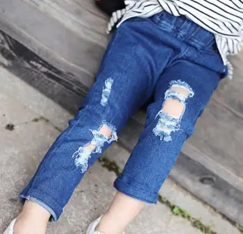 Børn, der er Hul Jeans Nye Mode Rippet Tigger Kids Jeans Til Piger Drenge Forår, Sommer, Casual Løs-slidte Jeans Bukser Børn