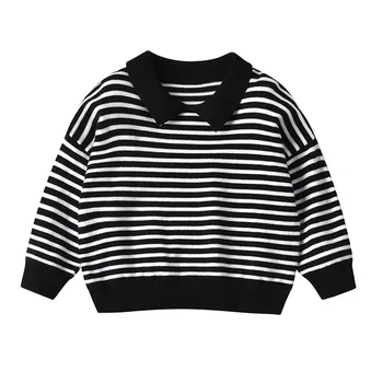 LZH Børne Sweater 2020 Ny Børns Pullover Sweater Børn Revers Base Shirt Drenge Piger Stribet Bomuld Casual Toppe 1-5 År