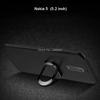 Cover til Nokia 5 2017 Tilfælde luksus 5.2 tommer Blød Sort Silikone Magnetiske bilholder Ring Tilfælde for Nokia 5 Dual Sim Telefon Funda