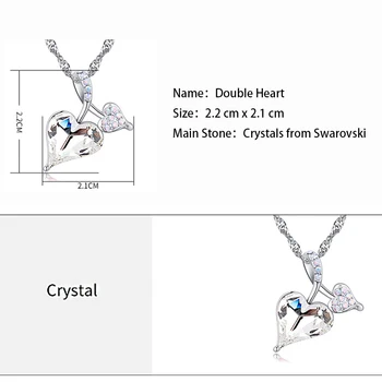 BeBella double heart crystal halskæde med Krystaller fra Swarovski tynd kæde mode kvinder, piger smykker gave