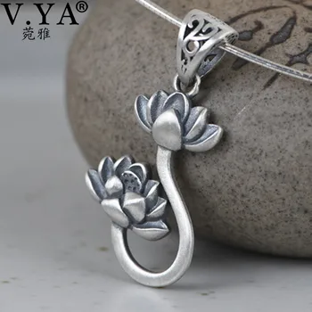 V. YA 925 Sterling Sølv Mode Lotus Blomst Vedhæng Kæde Halskæder & Vedhæng Smykker Collares Kvindelige Smykker Gave