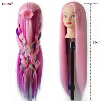 Uddannelse hoved med farverige hår 80cm meget lang syntetisk hår for fletning frisure dukke Hovedet frisør mannequin hoved