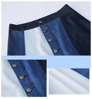 Plus Størrelse Mini Nederdele Kvinders Tøj 2021 Uregelmæssige Kontrast Farve Knappen Denim med Høj Talje, Patchwork-En-linje Asymmetrisk Sommer