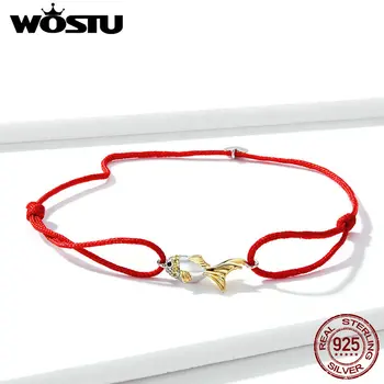WOSTU Rødt Reb Armbånd 2020 Nye 925 Sterling Sølv Guldfisk Form af Sølv Armbånd til Kvinder, Sterling Sølv Smykker, CTB044