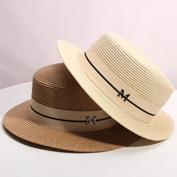 Nye Sommer Kvinders Skipper Strand Hat Brede side Kvindelige Casual Panama Hat Lady Classic Fladskærms Sløjfeknude Halm solhat Kvinder Fedora