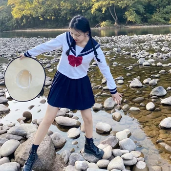 Japansk Skole Uniform Nederdel Sømand, Tøj, Kostumer JK Uniform Passer til Piger Plisseret Nederdel Anime Cosplay Schoolgirl Uniform Toppe
