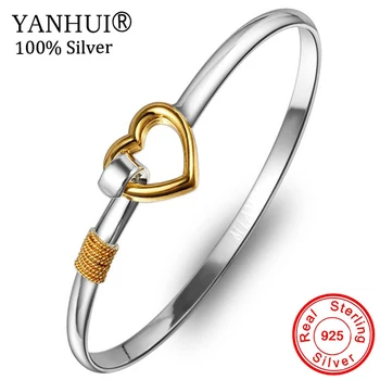 YANHUI Oprindelige Ren 925 sterling Sølv Hjerte Form Cuff armbånd Armbånd Passer Til Kvinder Pige Gave Af Kærlighed XRXB223