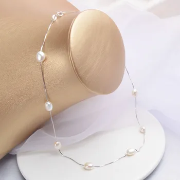 ASHIQI Naturlige Barok Perle Halskæde Armbånd med 925 Sterling Sølv Kæde 6-7mm Ferskvands Perle Smykker Sæt Til Kvinder