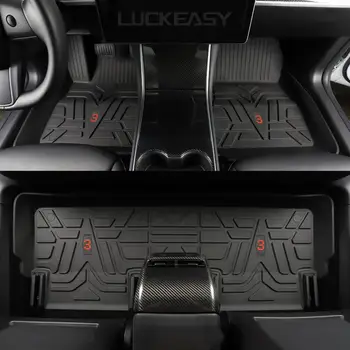 LUCKEASY Bil Alt-Vejr-Gulvtæppe For Tesla Model 3 2017-2021 TPE Nyt design stil Alle-Vejr gulvmåtter