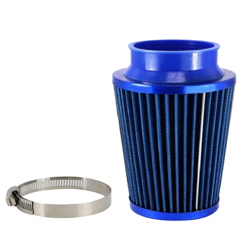 Blue 76mm Car Truck Turbo Cold Air Filter Round Cone High Flow