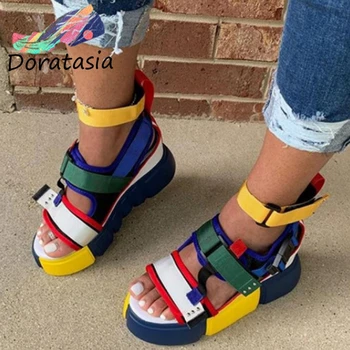 DORATASIA Stor Størrelse 44 Mode Lady Velcro Platform Casual Tråd Sandaler, Åben Tå Spænde Sandaler Kvinder 2020 Sommer Sko Kvinde