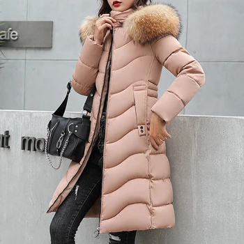 2020 Vinter Lang Frakke Kvinder Plus Size Fashion Hætteklædte Pels Krave Parkacoats Koreanske Bomuld Vatteret Jakke Af Høj Kvalitet, Varm Outwear