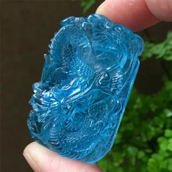 Certifikat På En Naturlig Blå Klart Aquamarine Dragon Higede Vedhæng 46.6x29x15mm Gemstone Crystal Kvinde Mand Halskæde AAAAAA