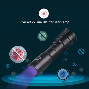 Topcom 275nm UVC-Desinfektion Lampe Lomme Mini UV Sterilisator Lys 2W LED-Uv Desinfektion Lys 18650 Med Metal Clip