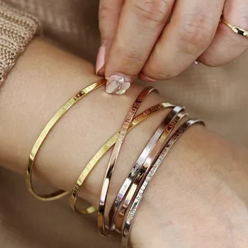 Inspirerende Cuff armbånd Armbånd til Kvinder, Mænd Steg Guld Sølv Farve Indgraveret Mantra Armbånd Hustru Forlovede Personlige Gaver