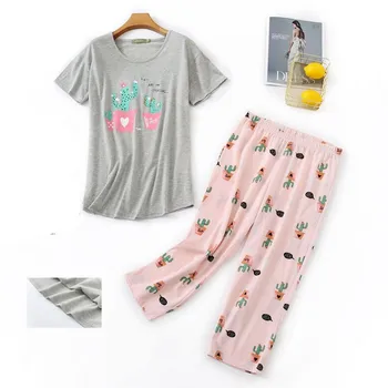 Kvinders Pyjamas Bukser kortærmet T-shirt i 2 Stykke/Sæt Sexy Hot Stor Størrelse Mødre Hjem Toppen Kvinder Bomuld Nattøj 2020 Nyt Tøj