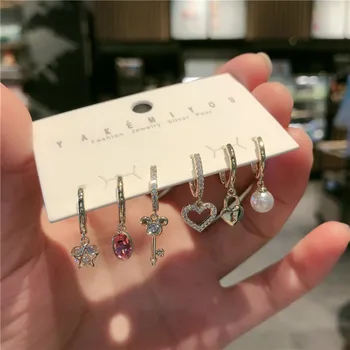 Mode cubic zircon Lock-Tasten Perle Øreringe Sæt 6 Sæt Øreringe Til Kvinder koreanske Mode Smykker 2020 tendens