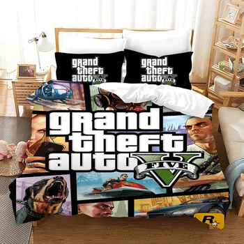 Spil GTA V Bedding Set Tegnefilm Dynebetræk Pudebetræk Grand Theft Auto 5 Dyne, Sengetøj Sæt Sengetøj Sengetøj(Ingen Ark)