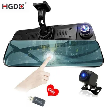HGDO Dobbelt 1080P-objektiv Kameraet Bil dvr Full HD 10-tommer touch-skærm Dash cam Super Night vision Auto optager Video registrator DVRS