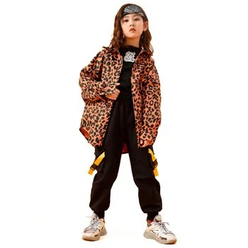 Kid Mode Hip Hop Leopard Skjorte Top Sort Taktisk Cargo Bukser Tøj til Piger, Drenge, Jazz Dans, Kostume Tøj Street-Wear