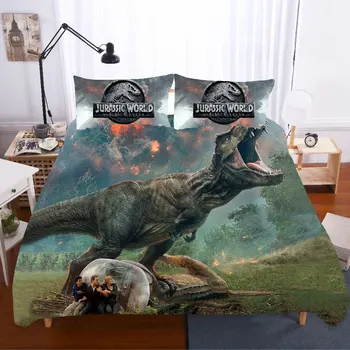 King Size 3D-Print Bedding Set Jurassic Park Udskrivning Sengetøj Sæt Dynebetræk Lagener, Pudebetræk Sengelinned Hjem Tekstil