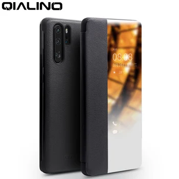 QIALINO Luksus Ægte Læder Telefon Dækning for Huawei P30 Pro med Smart View Flip Ultra Slanke Sag for Huawei P40 Pro+Plus