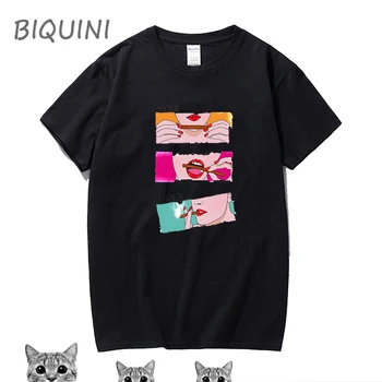 BIQUINI Vintage T-Shirt Kvinder Harajuku T-Shirt Kawaii Kvinder Shirts Plus Size Streetwear t-shirt af Bomuld Æstetisk Tøj