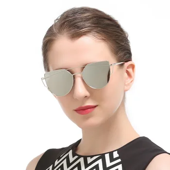 Mode-Cat Eye Spejl Solbriller Kvinder Vintage Runde Reflekterende Metal Ramme Solbriller Brand Designer UV400 2020