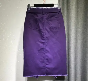 Denim nederdel nye mode kvinder efteråret høj talje, stramme pakke hip split knæet-længde jeans nederdel