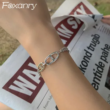 Foxanry 925 Sterling Sølv OT Spænde Armbånd Fine Smykker til Kvinder, Par Vintage Punk, Hiphop -, Rock Party Smykker Gaver
