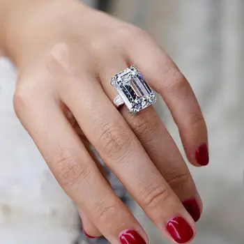 2020 Nye Ankomst Luksus Smykker 925 Sterling Sølv Prinsesse Cut Stor Hvid Topas CZ Diamant Part Kvinder Bryllup Band Ring