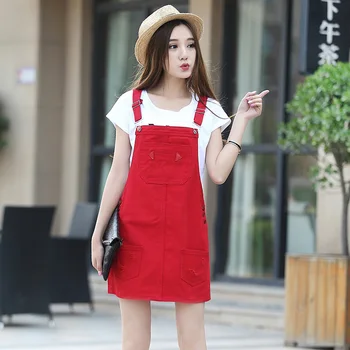 Denim Sundress Jeans Kjole Rød Denim Kjole Kvinders Plus Size Sommeren Afslappet Mini Kjoler Ropa Mujer 2019 Koreanske Robe Femme Tøj