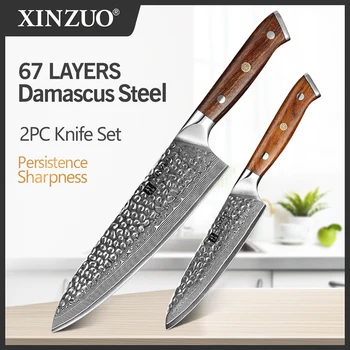 XINZUO 2 STK køkkenkniv Sæt Japansk Damaskus Stål Gyutou Knive i Rustfrit Stål ik Køkken
